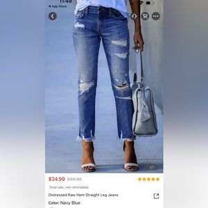 Flamingo Distresses Raw Hem Straight Leg Jeans